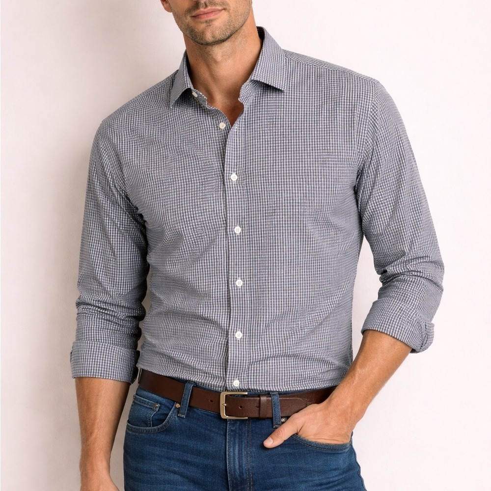 Canali Black and White Gingham Shirt